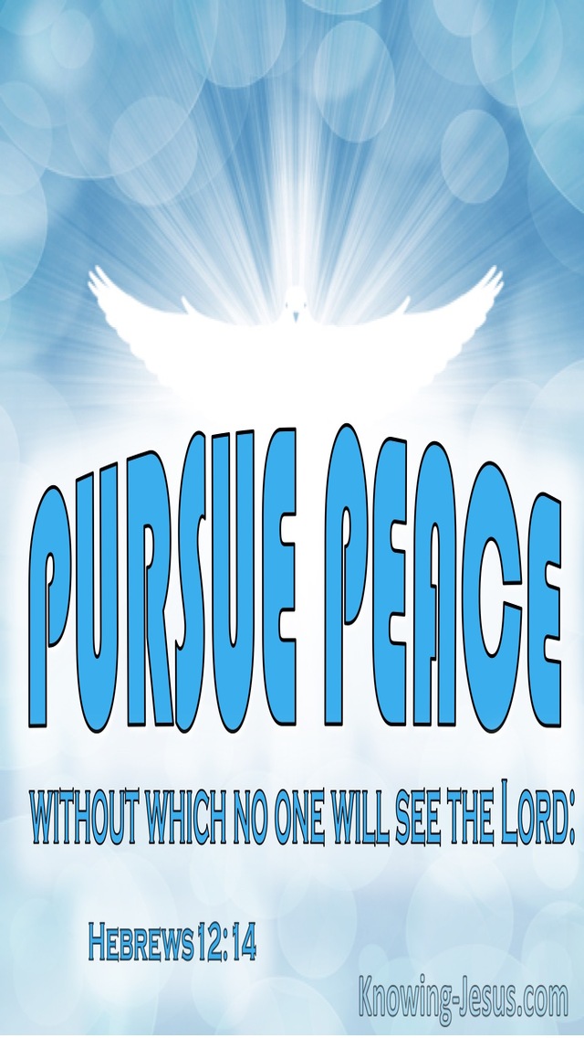 Hebrews 12:14 Pursue Peace With WIthout Which No One Will See The Lord (aqua)